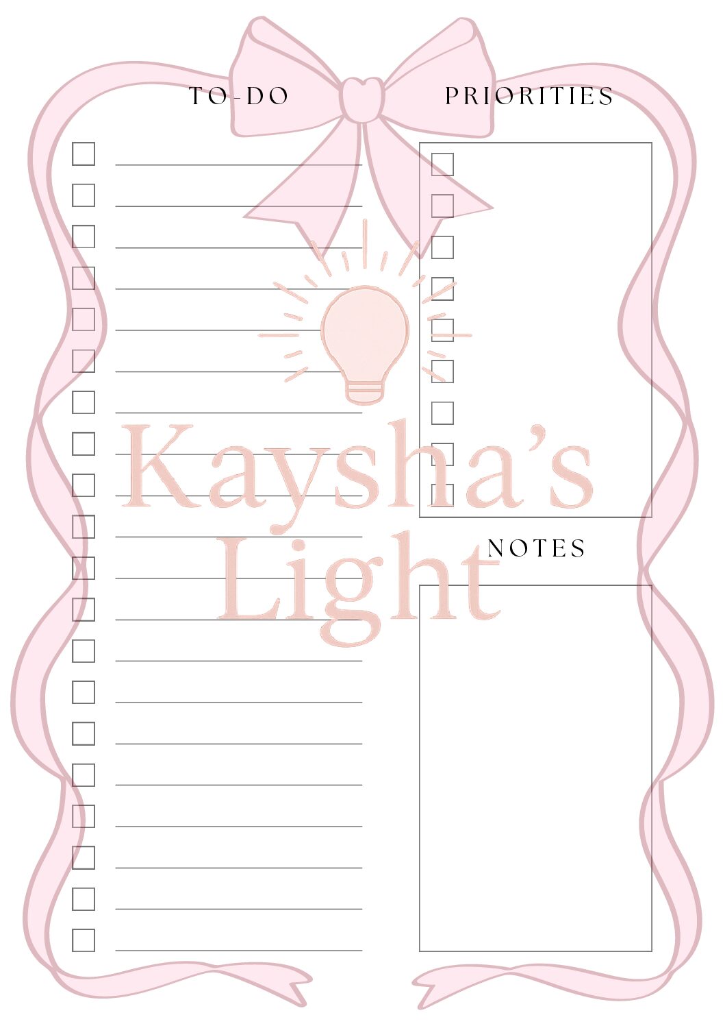 Simple Bow Frame To-Do List Printable | Cute Aesthetic Daily Checklist Digital Download PDF