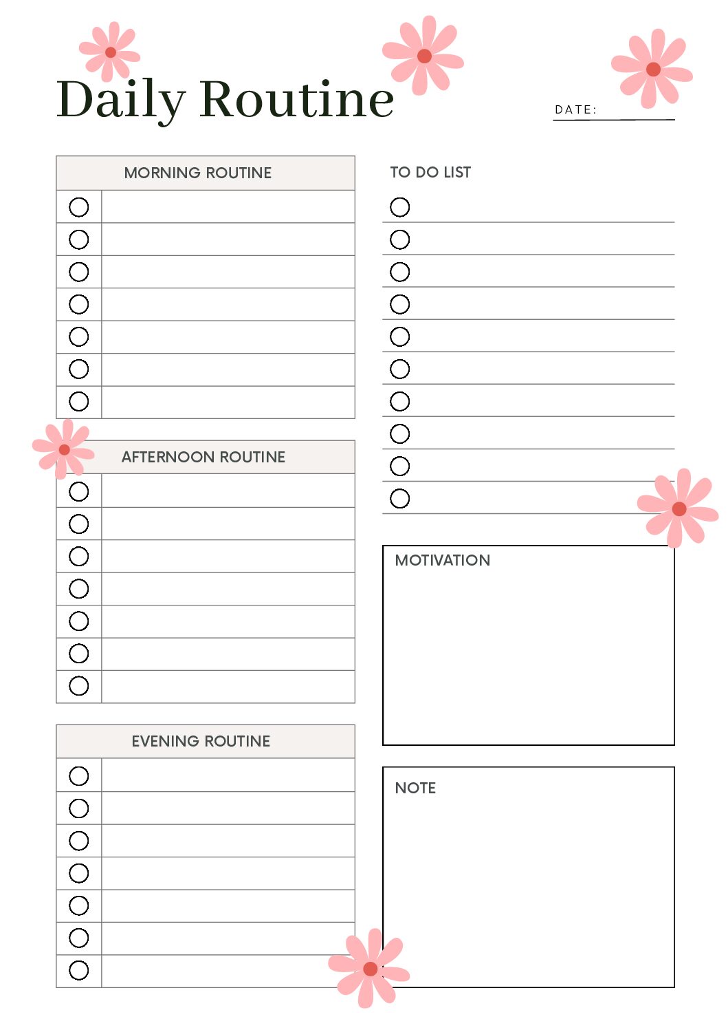 Pink Daisy To-Do List | Aesthetic Floral Checklist, Daily Planner & Self-Care List