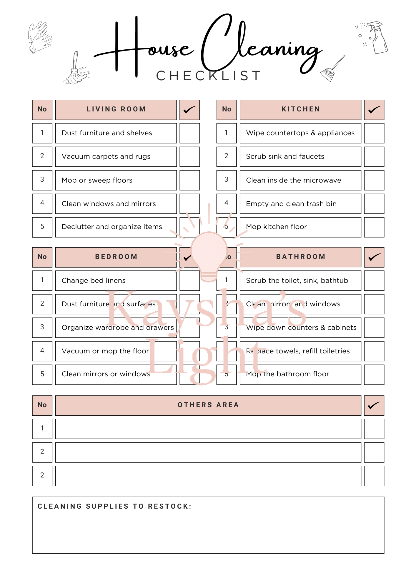 Cleaning Checklist Printable PDF | Home Cleaning Routine Planner ...
