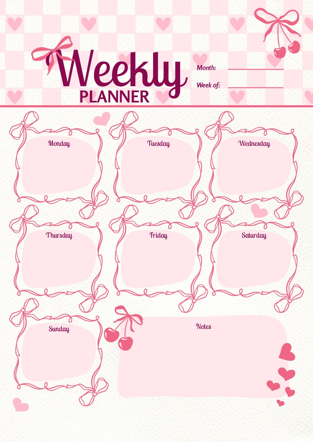Coquette Daily Planner Digital Download | Feminine Bow Aesthetic Planner Printable