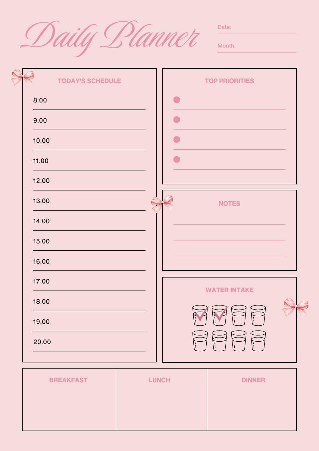 Coquette Daily Planner Digital Download