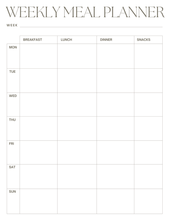 Simple and Minimal Printable Weekly Meal Planner Weekly Meal Planner Digital Download | Printable Meal Planning Template | Weekly Food Organizer PDF | Breakfast Lunch Dinner Snack Tracker | Minimalist Planner