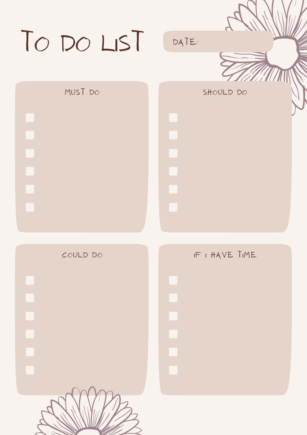 Soft Floral To Do List Planner Digital Download | Printable Daily Task Organizer | Must Do Should Do Could Do Planner | Productivity Worksheet PDF